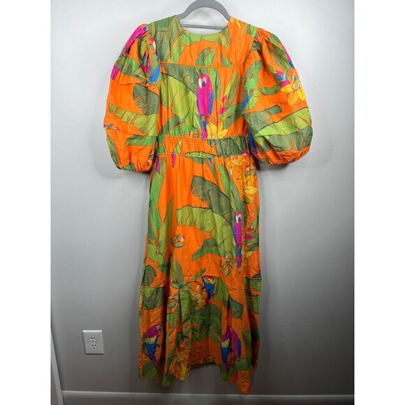 Anthropologie Farm Rio Orange Fresh Macaws Midi Dress Size XXS $290 Colorful - Picture 6 of 6